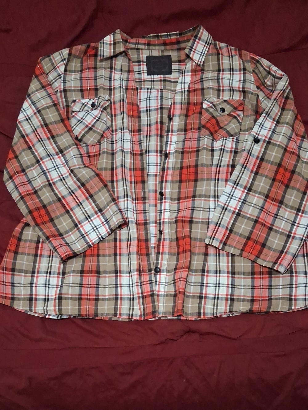 Cato Men's Red, Brown & White Plaid Button-Down Shirt